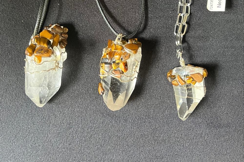 Arkansas Quartz - Tiger-eye Design Pendant, handmade by Wilhelmina St&ouml;cker